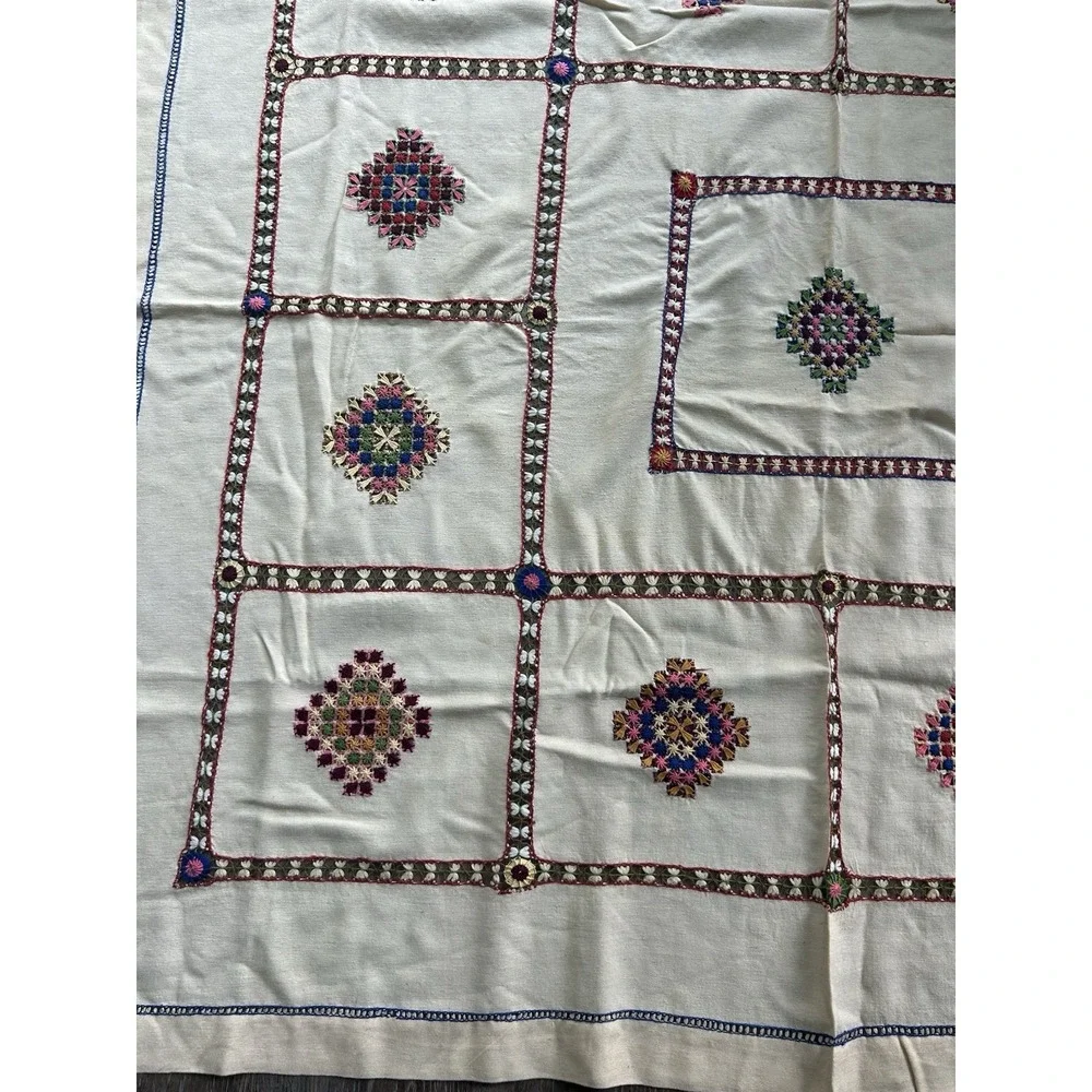 Vintage Hand Embroidered Colorful Tapestry Traditional Czech Slovak 45x48 Boho